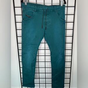 Diesel Dark Teal Straight Leg Jogger Draw String Zipper Closure, Sz 28W, 29L